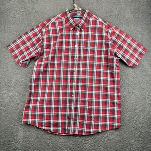 CINCH Mens Plaid Short Sleeve Button Up Shirt Red Turquoise Black XL